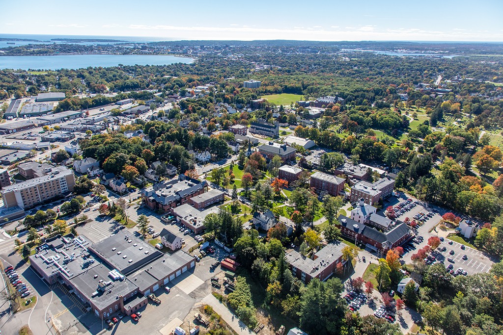 An aerial image of the Portland Campus