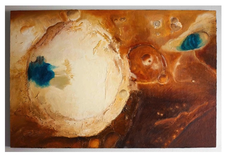 Image of a painting/sculpture hybrid by Frances Babb depicting the surface of Mars
