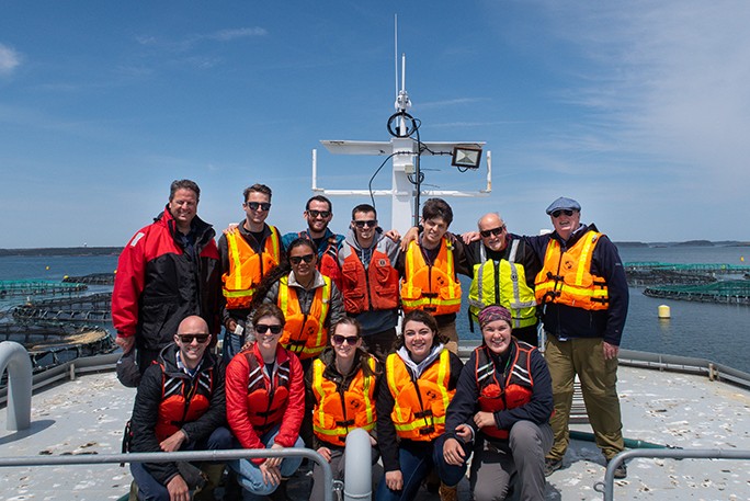 A group of Professional Science Master's in Ocean Food Systems students on a boat in Iceland
