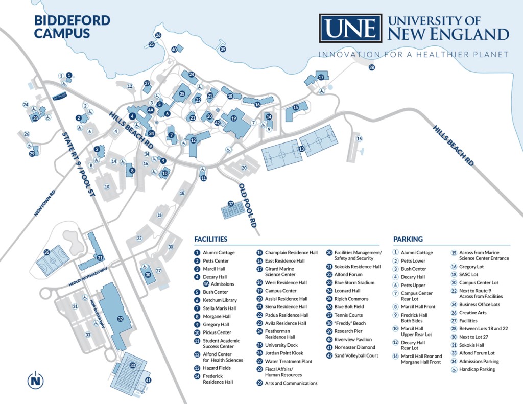 Map of parking spaces on the Biddeford Campus