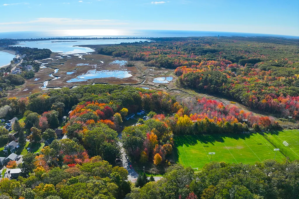 Aerial image of salt marshes in Biddeford Pool