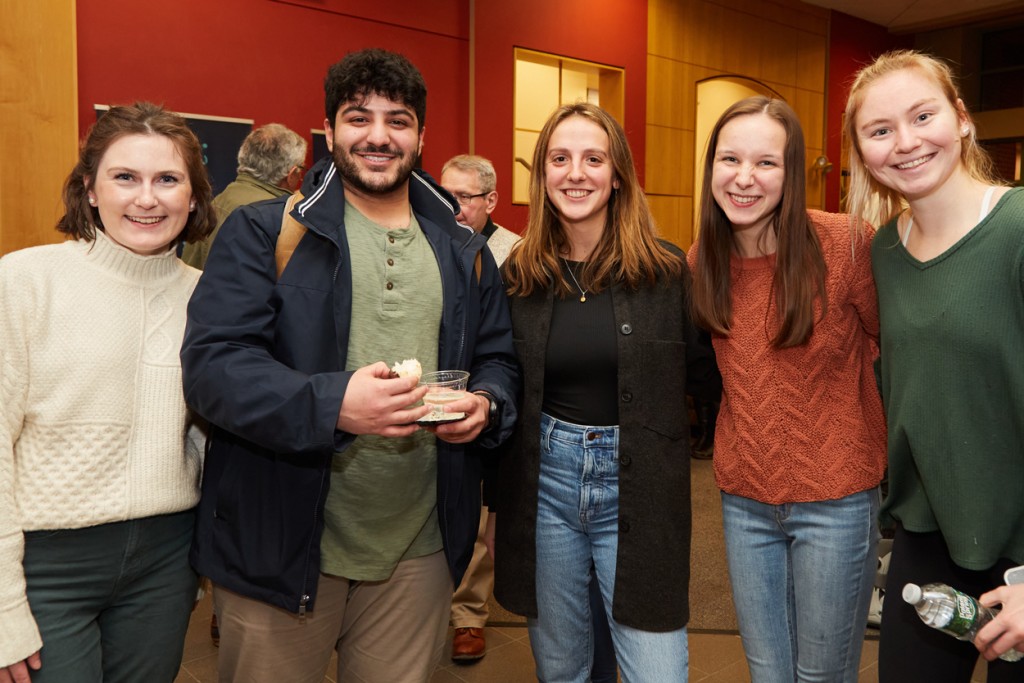 Five U N E undergraduate students pose together at a Center for Global Humanities lecture