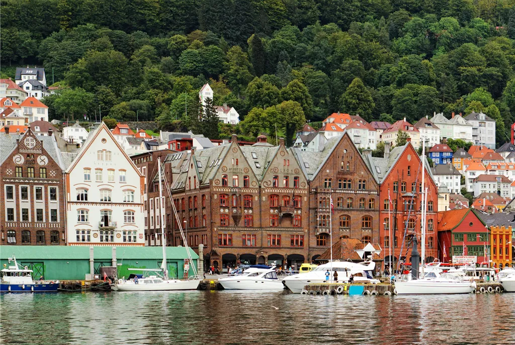 Panoramic view of Bergen's harbor in Norway