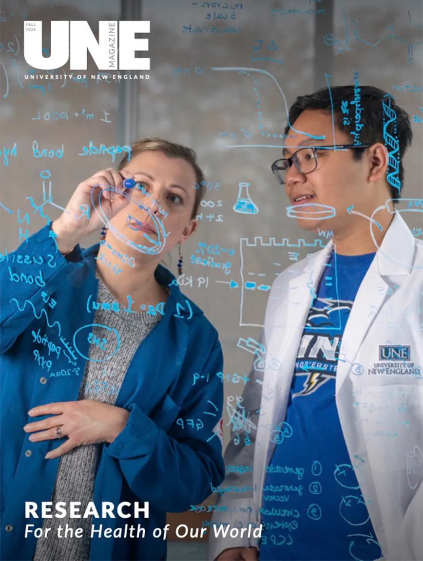 Cover of the 2024 Magazine that reads "UNE Magazine. Research for the Health of Our World"