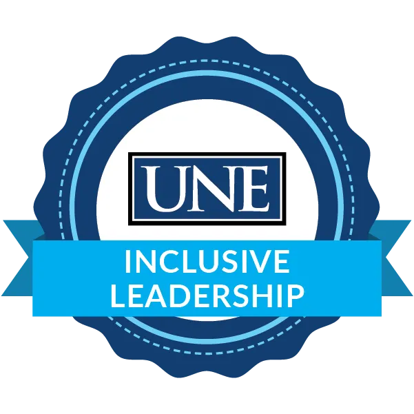 Graphic for the U N E badging program Inclusive Leadership badge