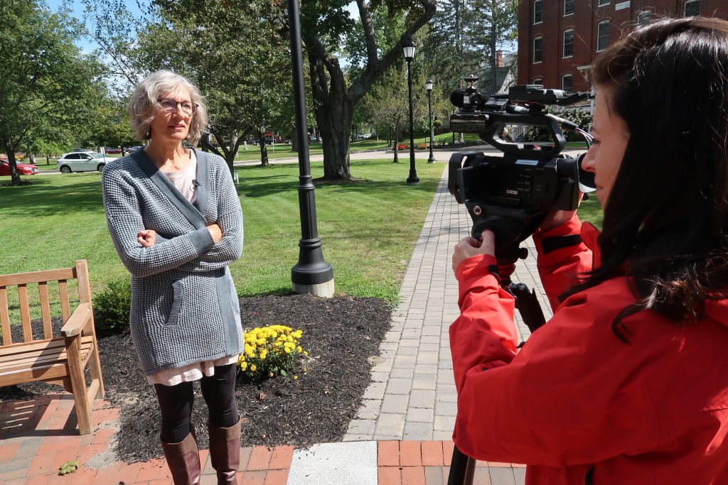 NEWS CENTER Maine's Roslyn Flaherty frames a shot of Michele Polacsek on UNE's Portland Campus