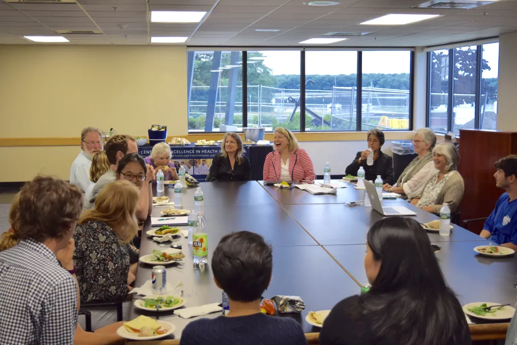 Jane Carreiro and Dora Anna Mills talk with CUP Scholars