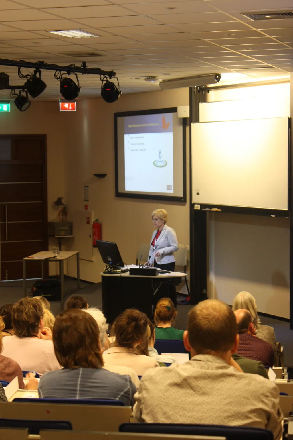 Jane O'Brien prepares her presentation at the University of Amsterdam