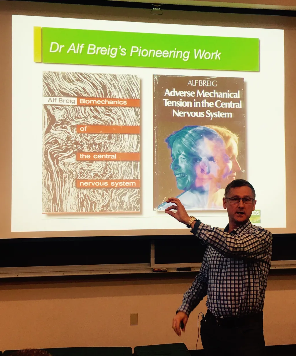 Michael Shacklock gives presentations at UNE. Photo credit: Susan Chapelle
