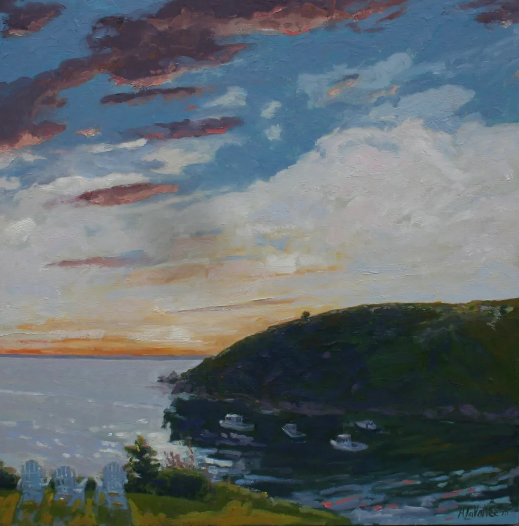 "Manana from the Island Inn, Monhegan Island," oil on canvas, 30 x 30 by Adrienne Kernan La Vallee