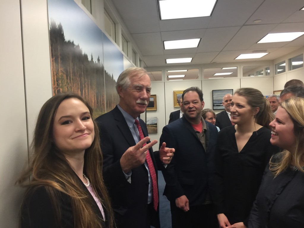Senator Angus King with LEND Trainees Lindsey Rose, Taylor Cahill and Lindsay Spencer