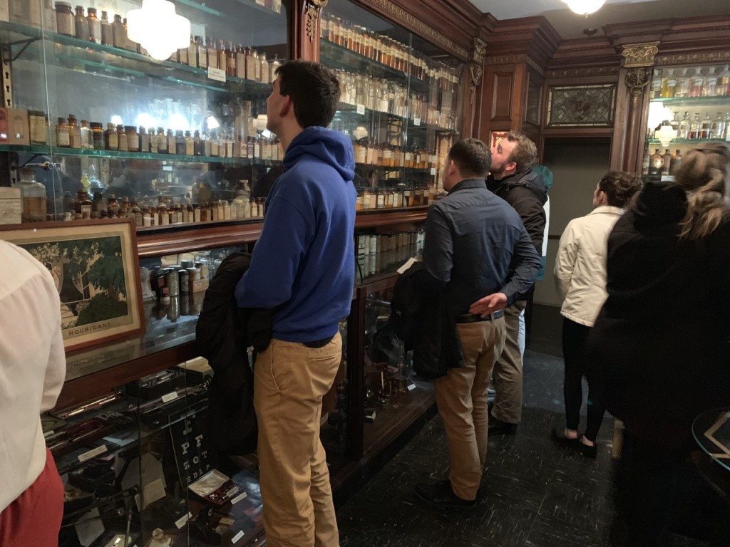 College of Pharmacy students tour a replica apothecary on the grounds of the Waterville Historical Society