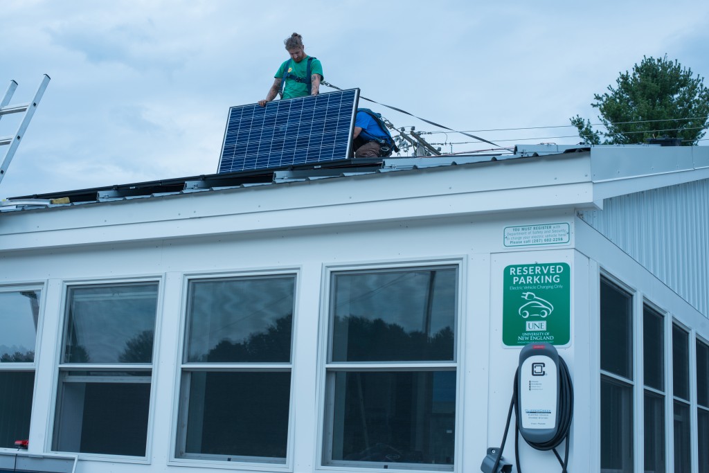 Twelve solar panels were added to UNE’s Portland Campus satellite parking lot on Bishop Street in 2016 to generate power for the