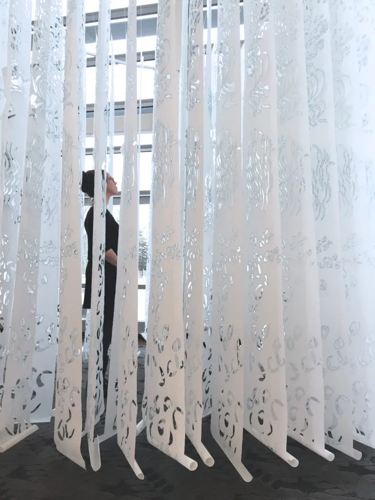 The interactive exhibit “Sanctuary” by printmaker Carrie Scanga and writer Emily Rapp Black