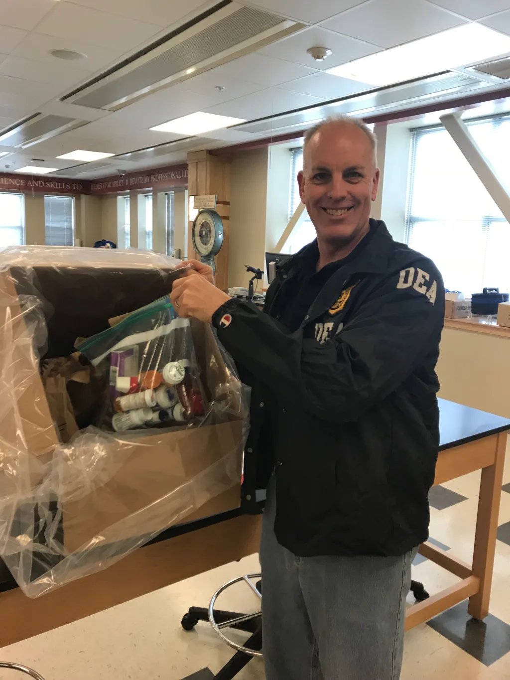 DEA Agent in Charge Michael Wardrop was on hand to gather the medications turned in and make sure they were stored properly.