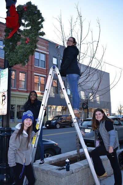 Students strung holiday lights on tress downtown and in city parks