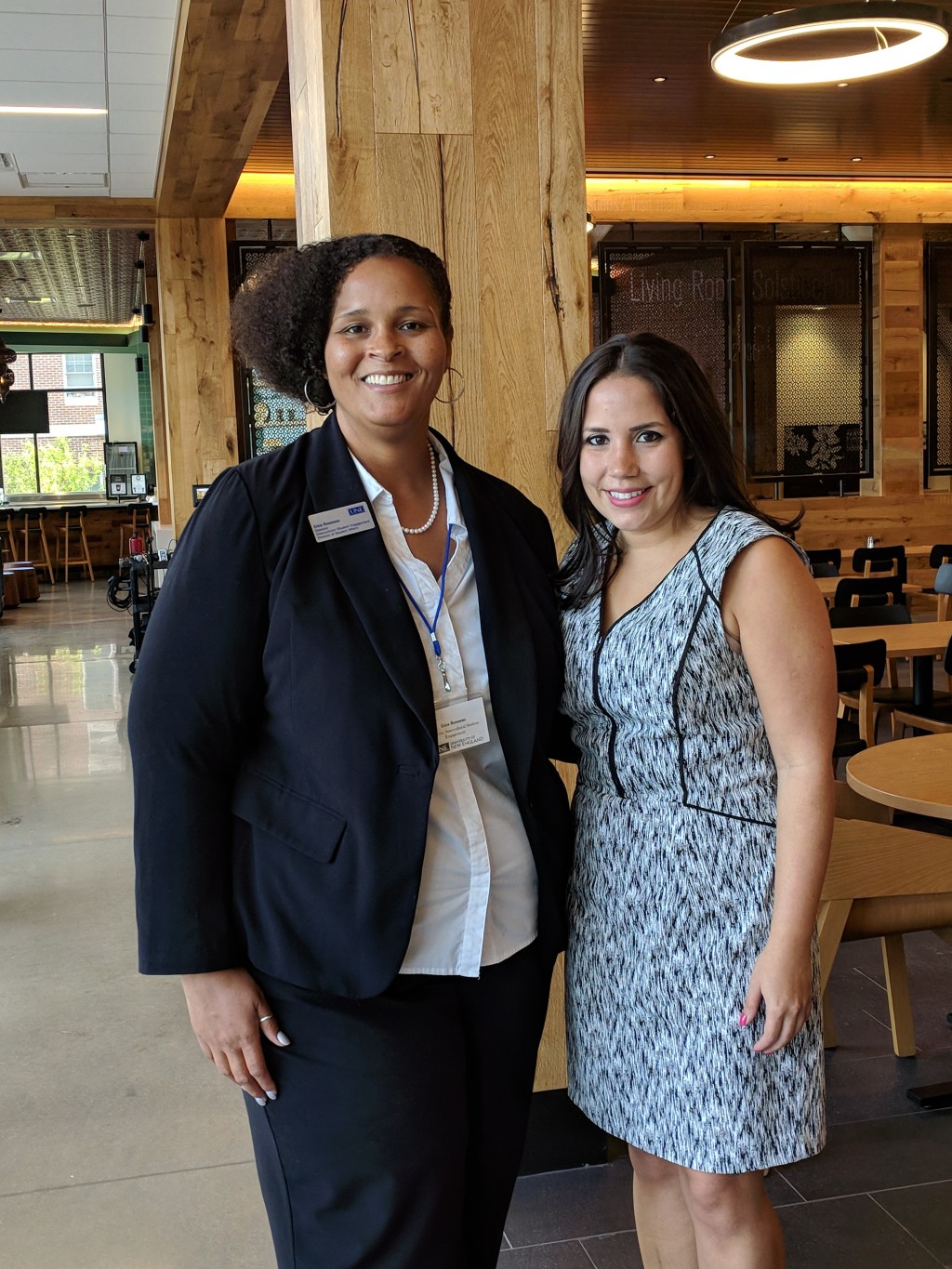Erica Rousseau, director of Intercultural Student Engagement and organizer of the event, poses with Constanza Cabello, assistant