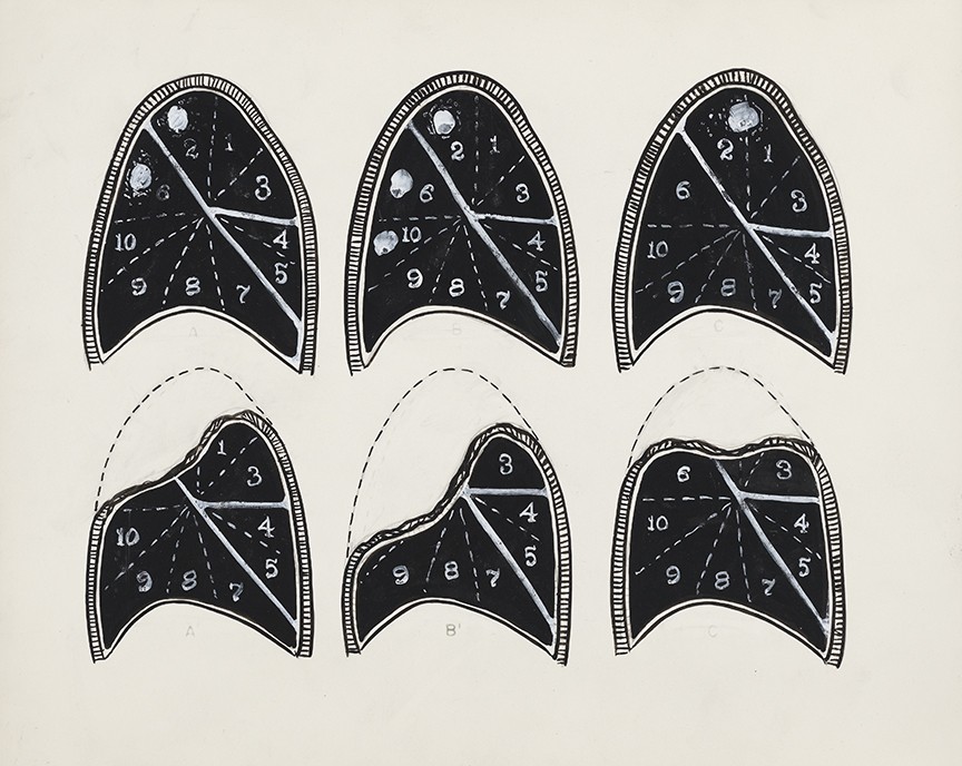 "Lung Sections," pen and ink on paper, c. 1947; by Evelyn Kok