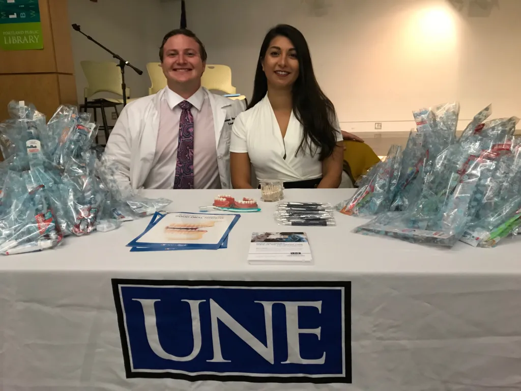 College of Dental Medicine students Adam Gray and Yalda Rostamnezhad gave oral health advice to visitors