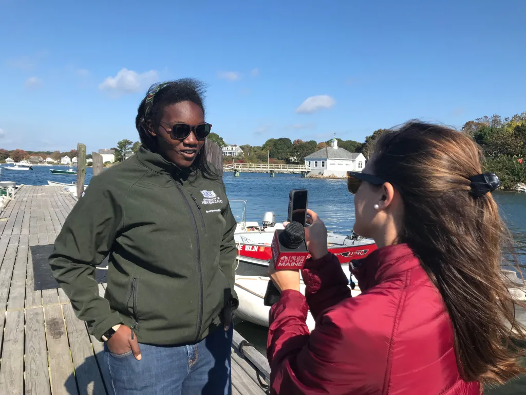 UNE student Roxanne James being interviewed by Lindsey Mills for NEWS CENTER Now on WCSH