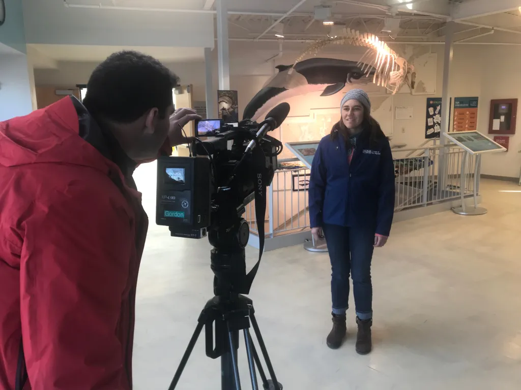 WCSH's Clay Gordon frames his shot for interview with Carrie Byron