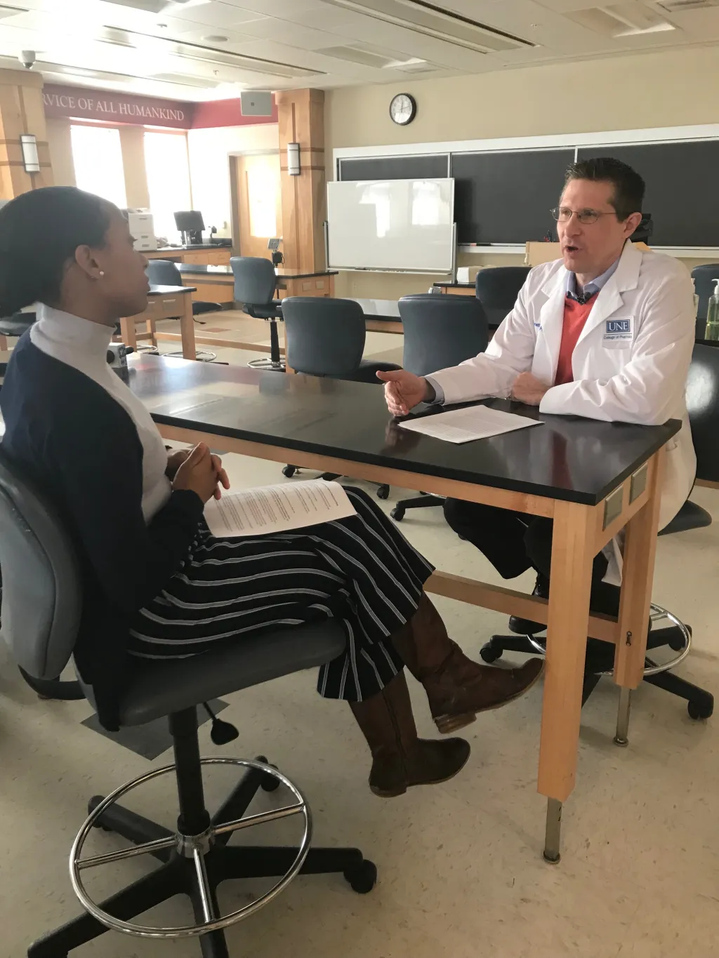 WGME's Brooke Rayford interviews McCall for a segment on the evening news