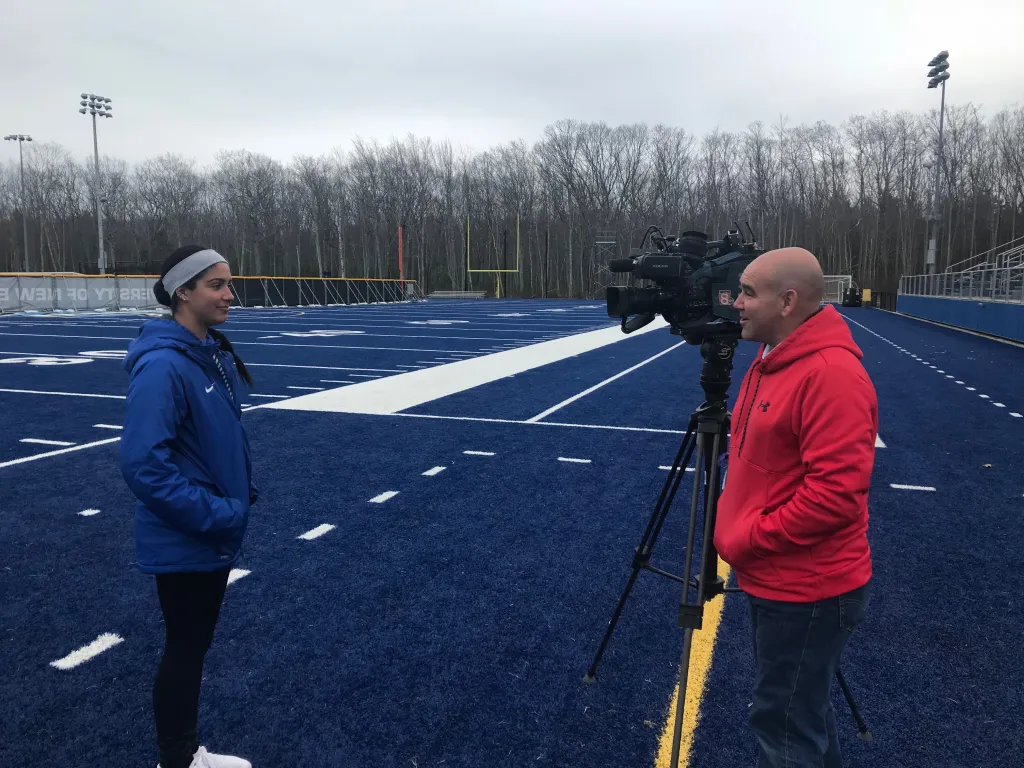 WMTW's Travis Lee interviews Gosper at Blue Storm Stadium