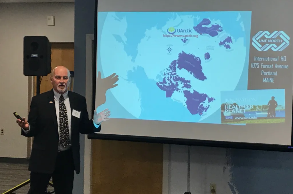 UNE NORTH's Barry Costa-Pierce addresses the gathering