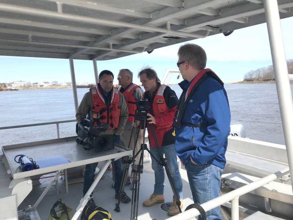 Markus Frederich and the television crew get ready to head out to Wood Island
