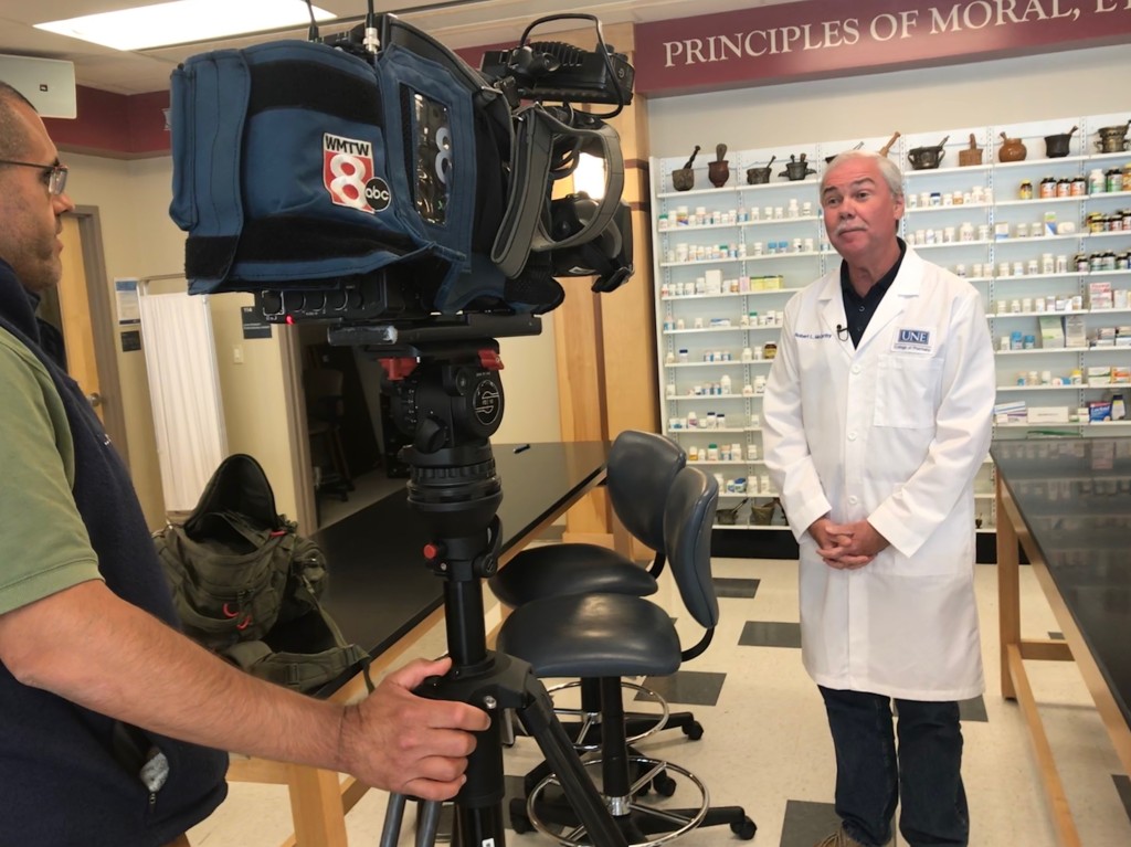 Dean of the College of Pharmacy Robert McCarthy being interviewed by WMTW