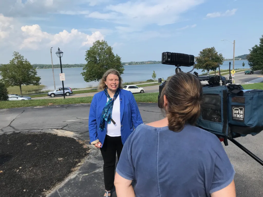 Dora Mills being interviewed by WMTW