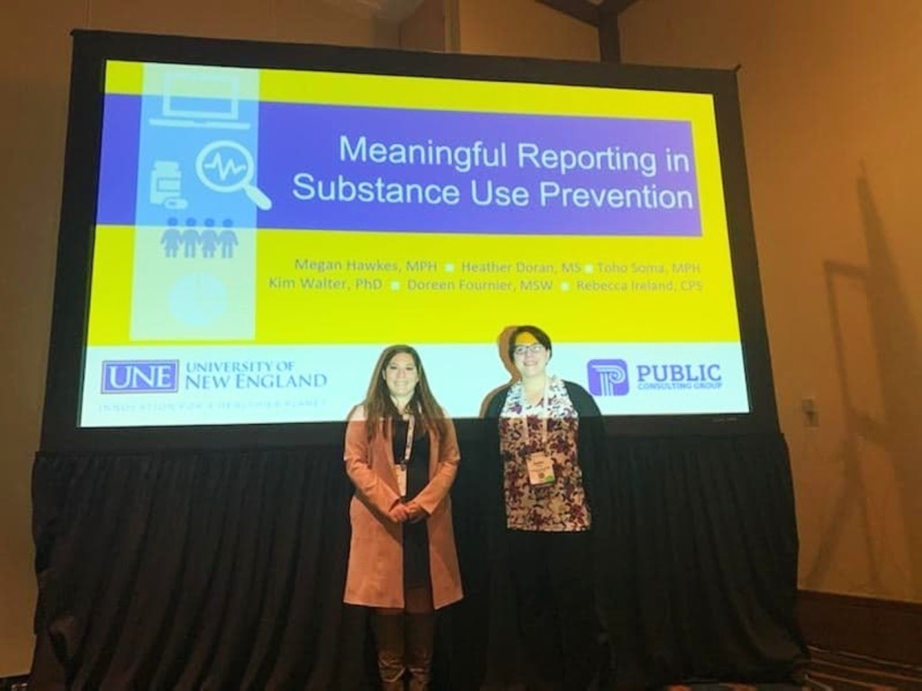 Megan Hawkes and Heather Doran presented on reporting in substance use prevention
