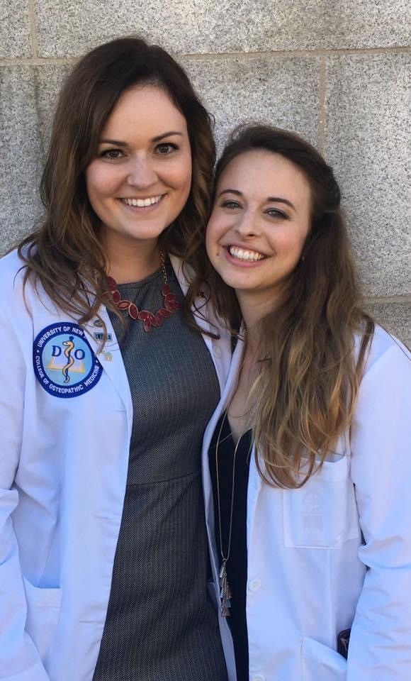 Eliza Foster (D.O., ’20), right, matched to a family medicine residency at Central Maine Medical Center in Lewiston on Match Day