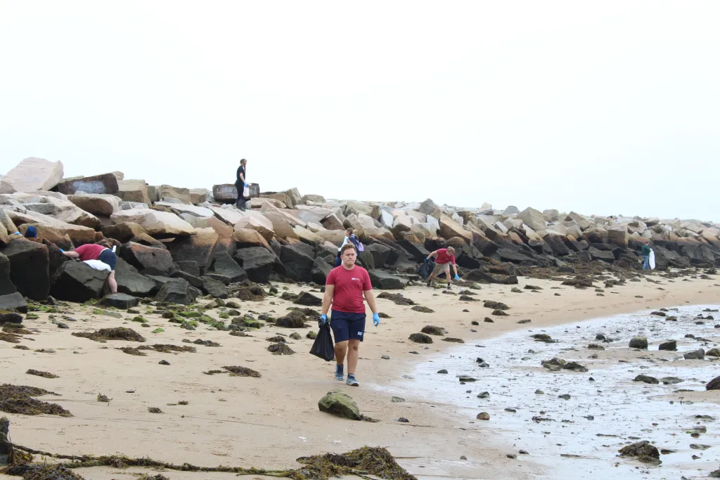 Volunteers picked up broken glass, cigarette butts, plastic and fishing equipment
