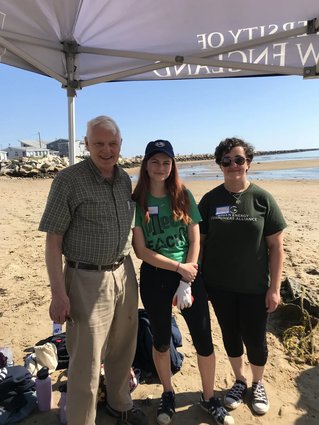 Mayor of Saco Lovell Marston with clean-up organizers Kiara Frischkorn and Shayna McGehee