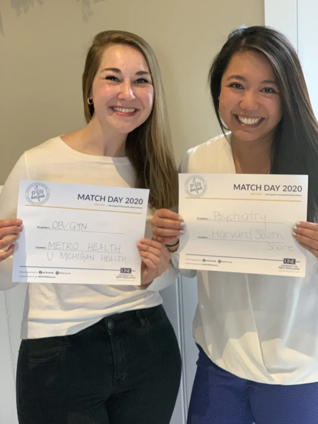 Justine Lazatin, B.S., (D.O., ’20), right, matched to matched at Harvard South Shore’s Psychiatry Residency Training Program
