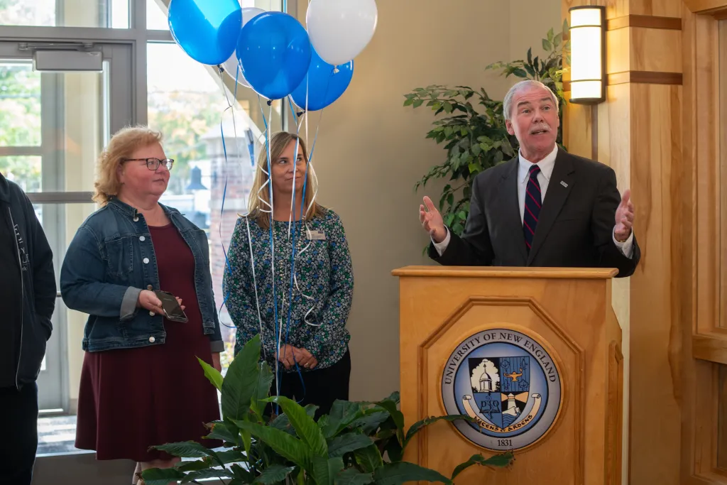 College of Pharmacy Dean Robert McCarthy addresses those who gathered for COP's 10-year anniversary celebration