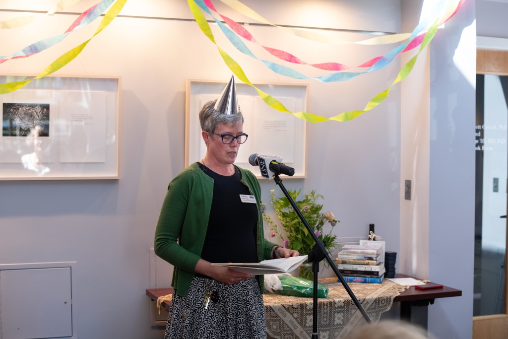 MWWC Curator Cathleen Miller read a remembrance of MWWC co-founder Dorothy Healy from ‘A Passionate Intensity: The Life and Work
