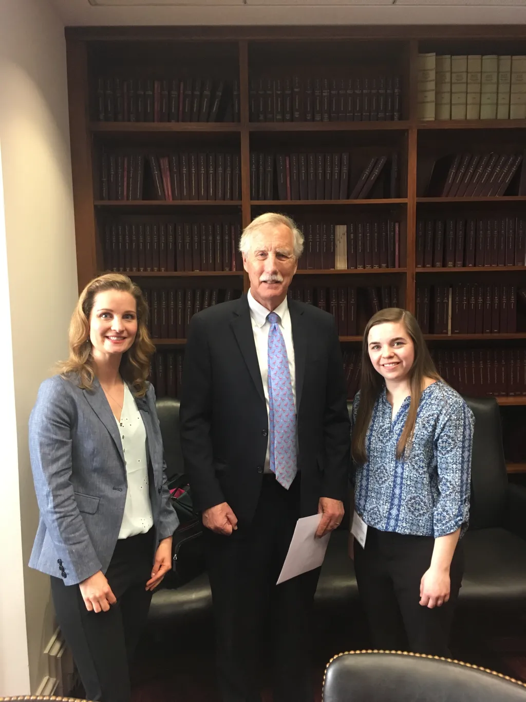 Jennifer Stiegler-Balfour and Ellie Leighton with United States Senator from Maine Angus King