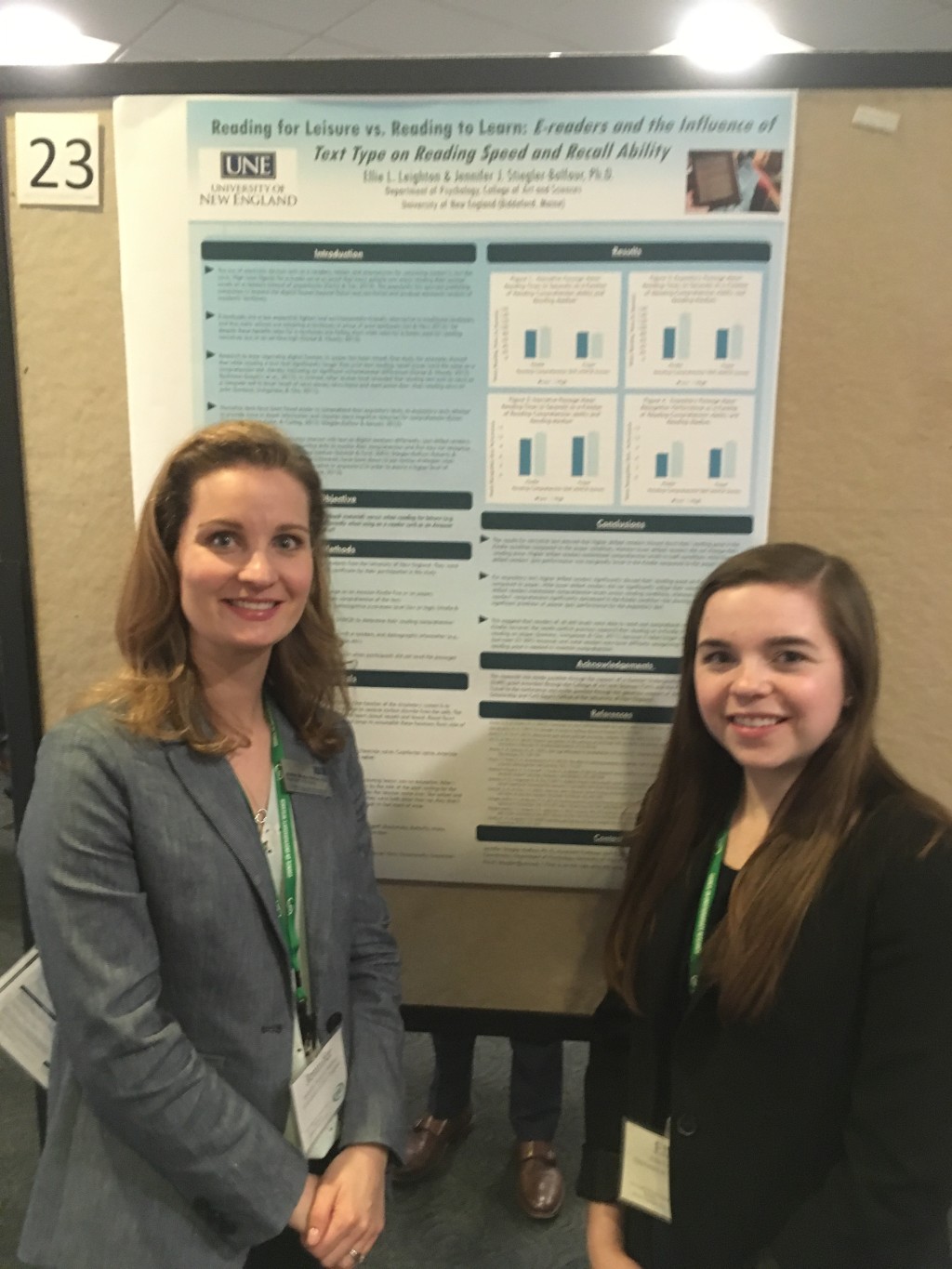 Jennifer Stiegler-Balfour and Ellie Leighton with their research poster on E-readers