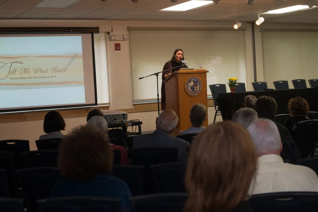 At the Maine Women Writers September 13 symposium “Tell Me What Hurts: Storytelling and the Healing Arts,” Sherri Mitchell (Weh’