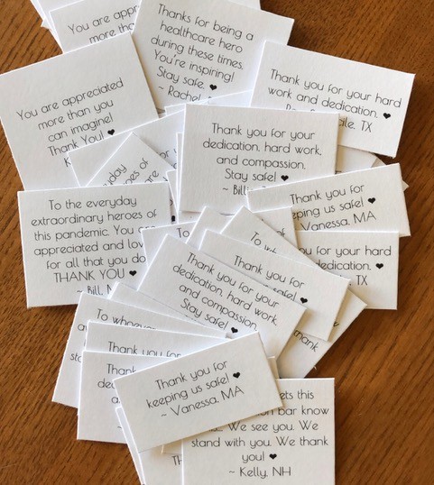 Customers who donated lotion bars also sent along notes of appreciation for health care workers