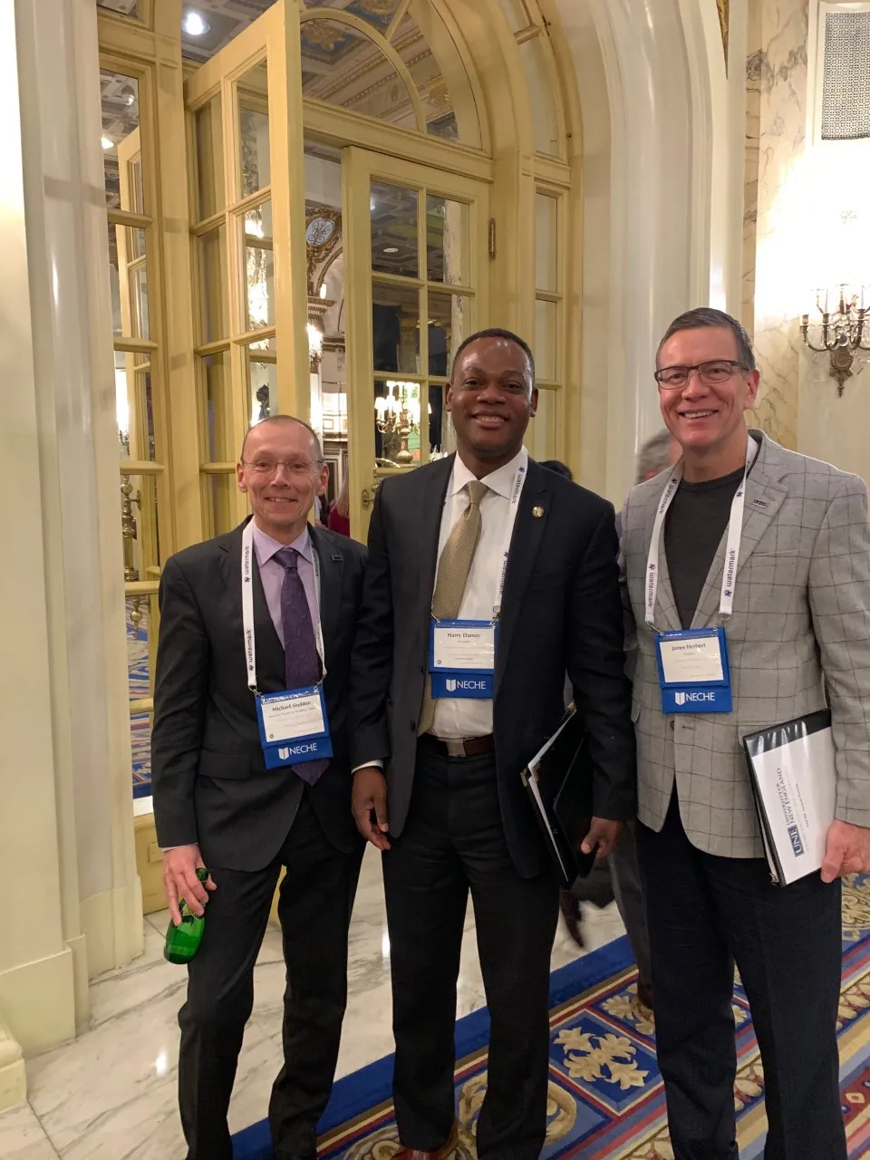 President Herbert with UNE Associate Provost for Academic Affairs Michael Sheldon and Elms College President Harry Dumay at the