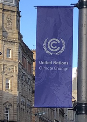 Flags for COP 26 in Glasgow, Scotland