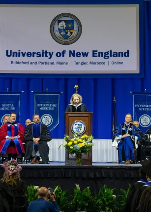 Retired Lt. Gen. Michelle Johnson delivers the Commencement address