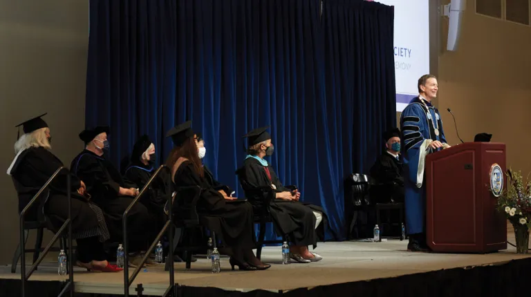 President Herbert speaking at the Deborah Morton Society Convocation