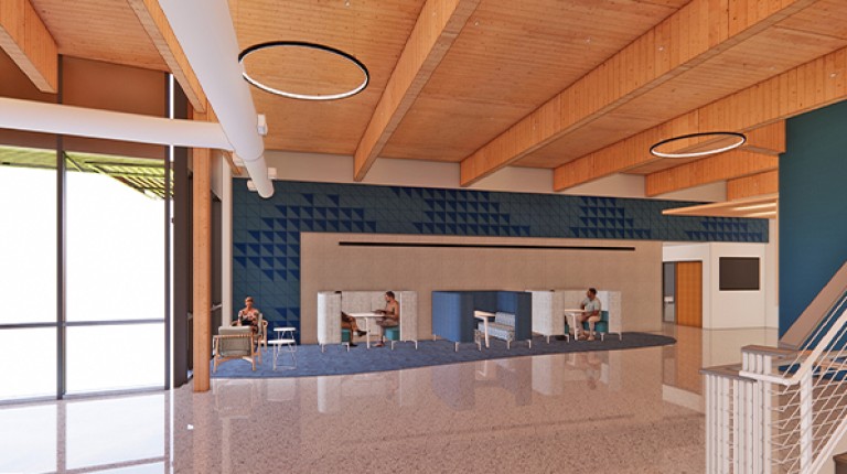 A rendering depicts the student lounge