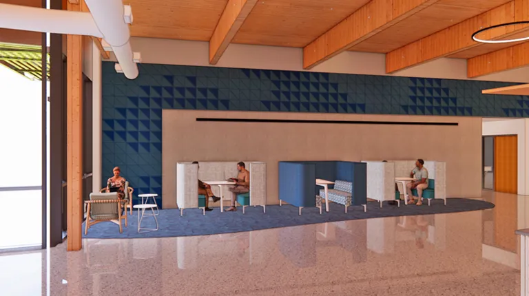 CGI rendering of an interior space in the upcoming COM building