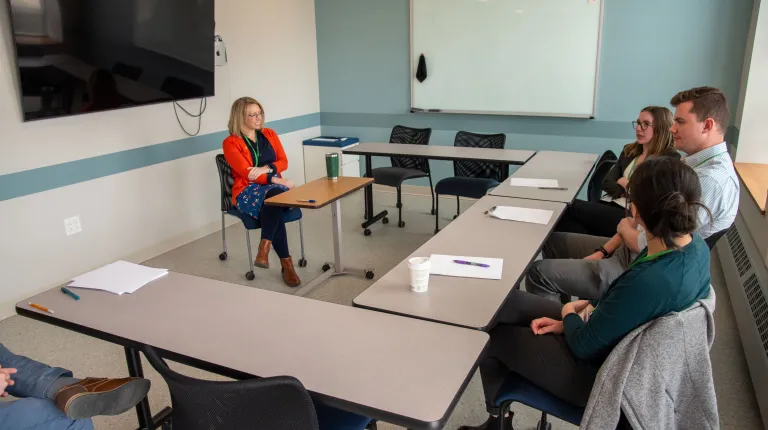 Pharmacy students simulate a patient interview