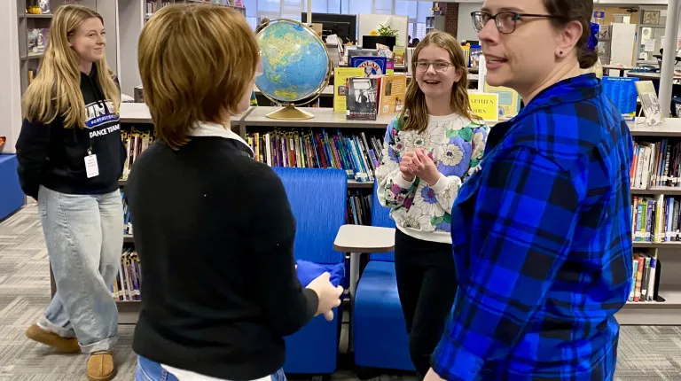 Students play games in the Saco Middle School library